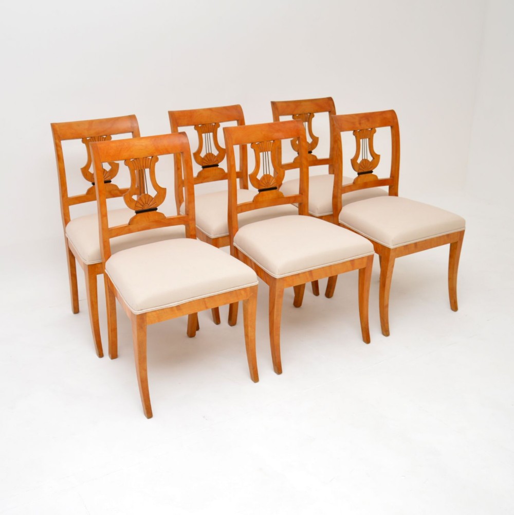 Set of 6 Antique Swedish Biedermeier Satin Birch Dining Chairs
