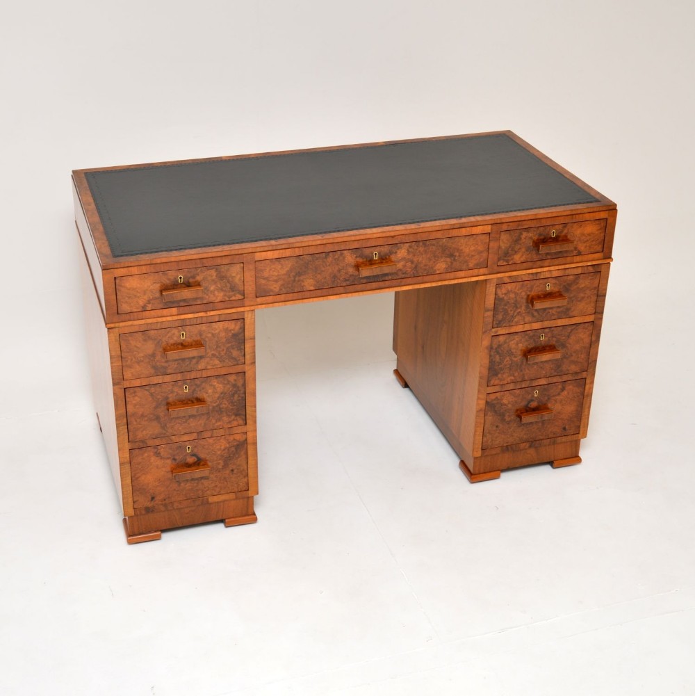 1920’s Art Deco Burr Walnut Pedestal Desk
