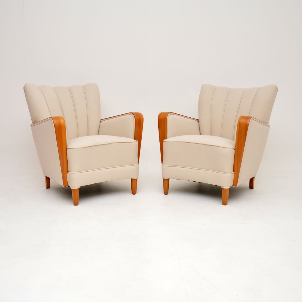 1940’s Pair of Swedish Satin Birch Art Deco Armchairs
