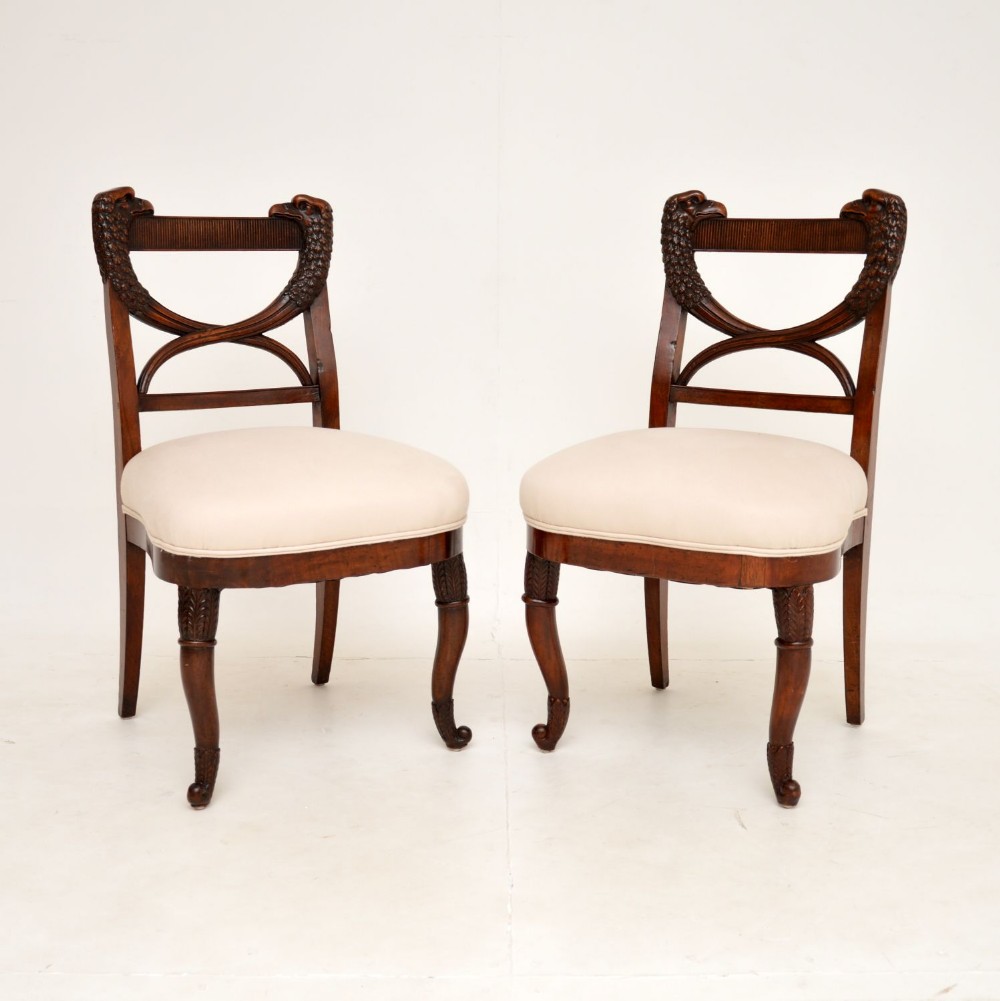 Pair of Antique Carved Mahogany Side Chairs
