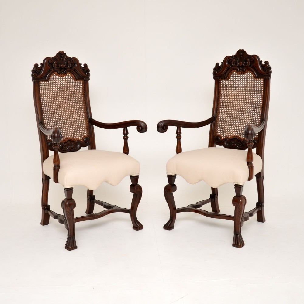 Pair of Antique Victorian Carved Walnut Armchairs