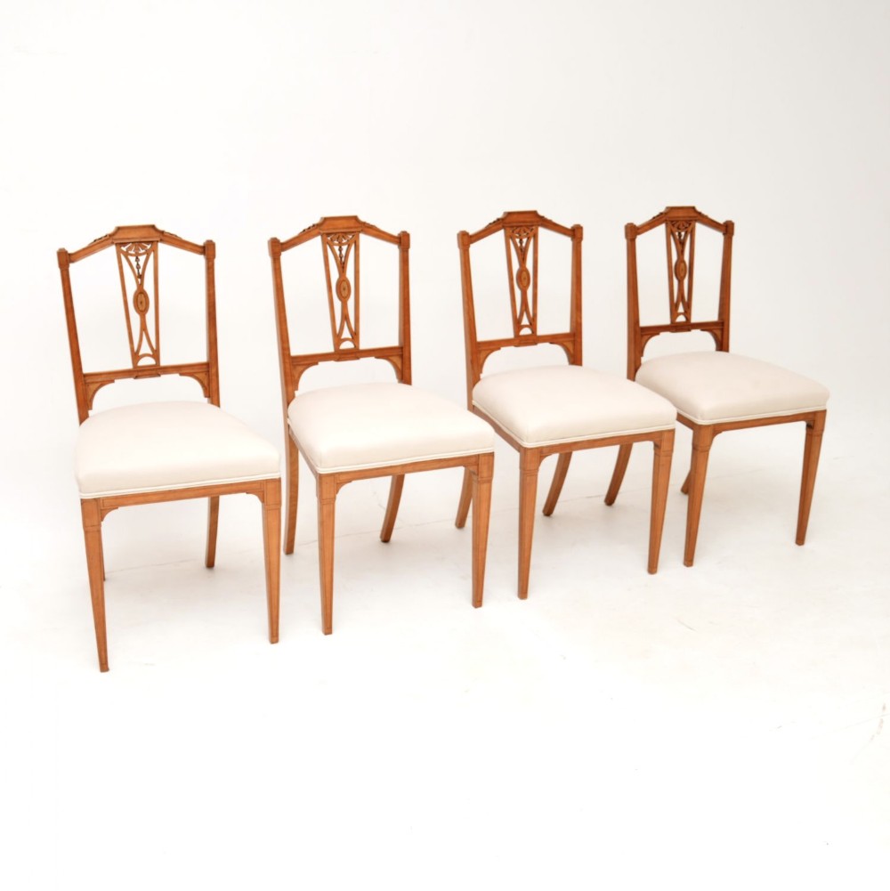 Set of 4 Antique Edwardian Inlaid Satin Wood Dining Chairs