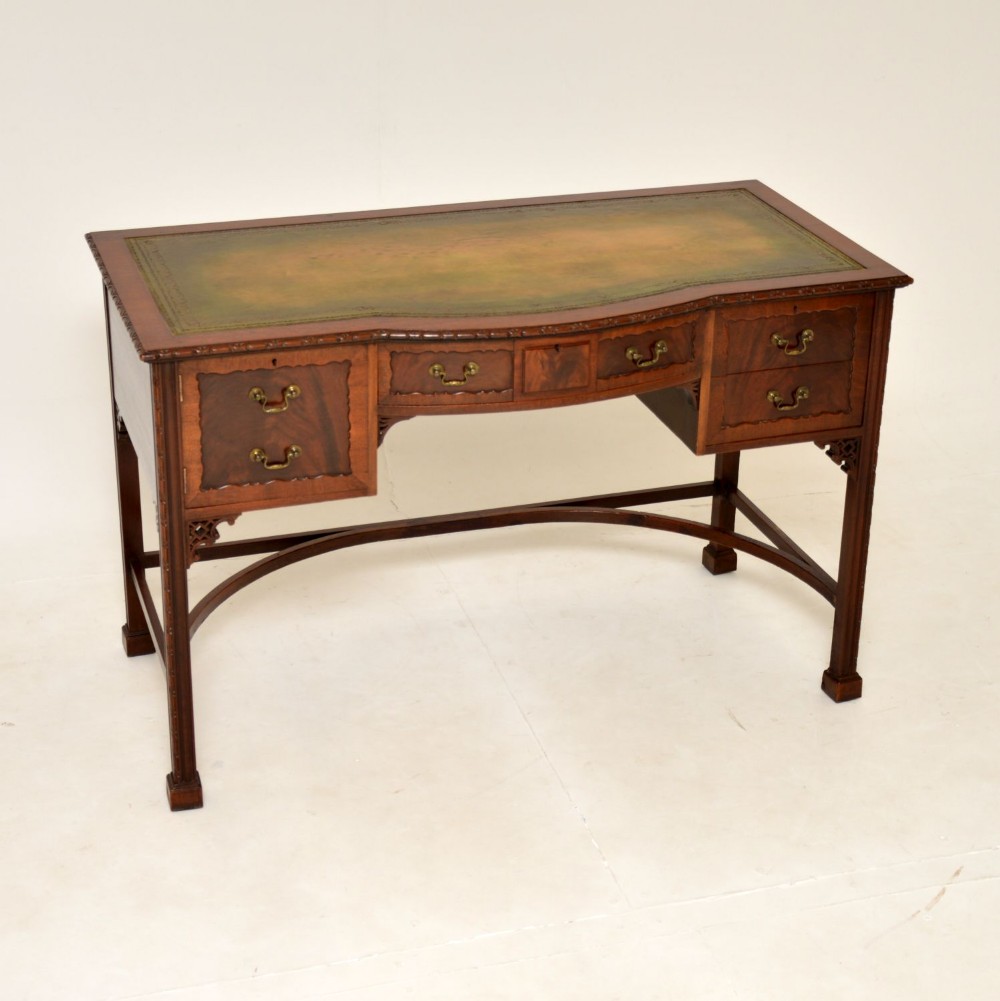 Antique Mahogany Chippendale Style Leather Top Desk
