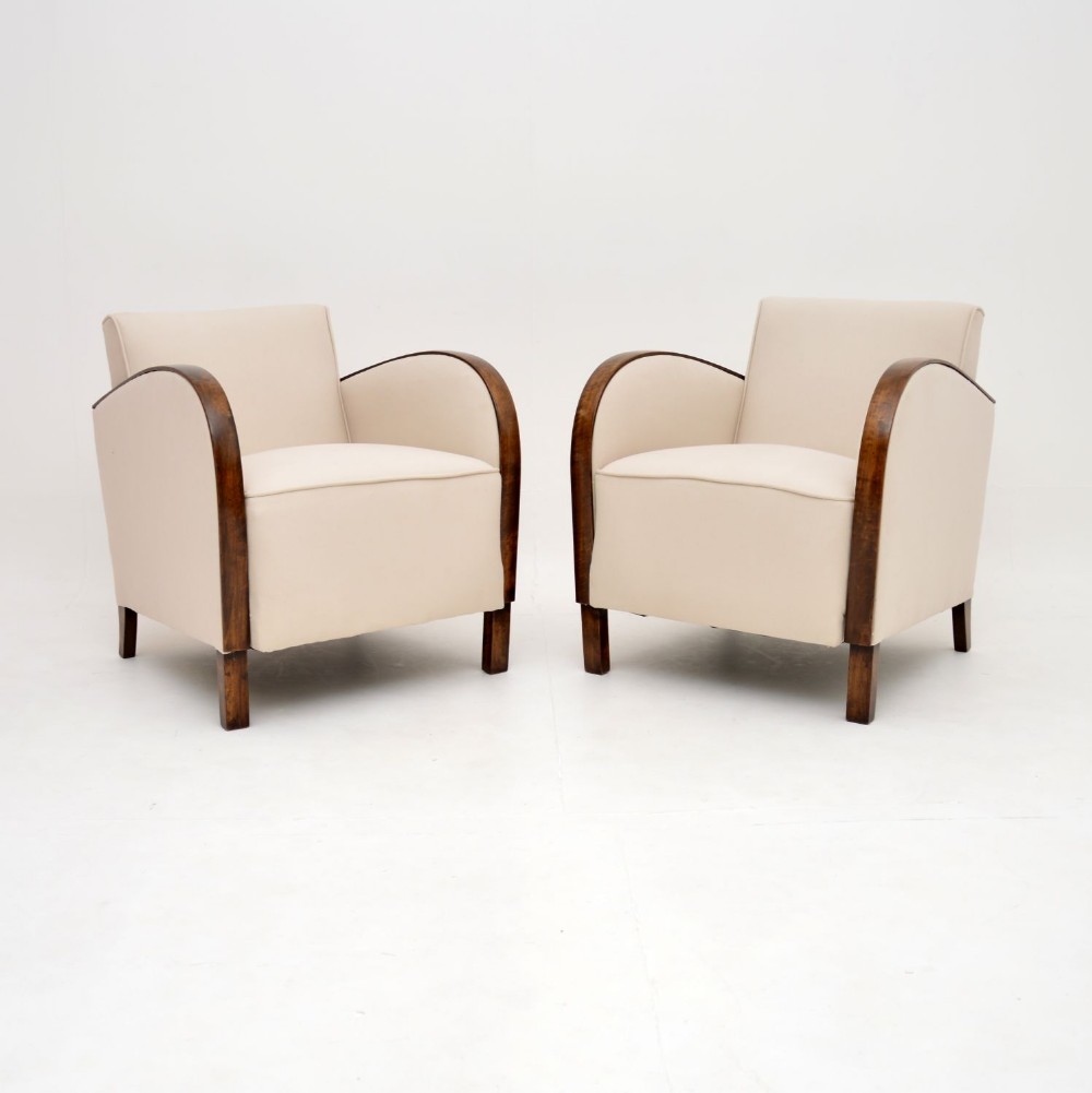1930’s Pair of Art Deco Satin Birch Armchairs
