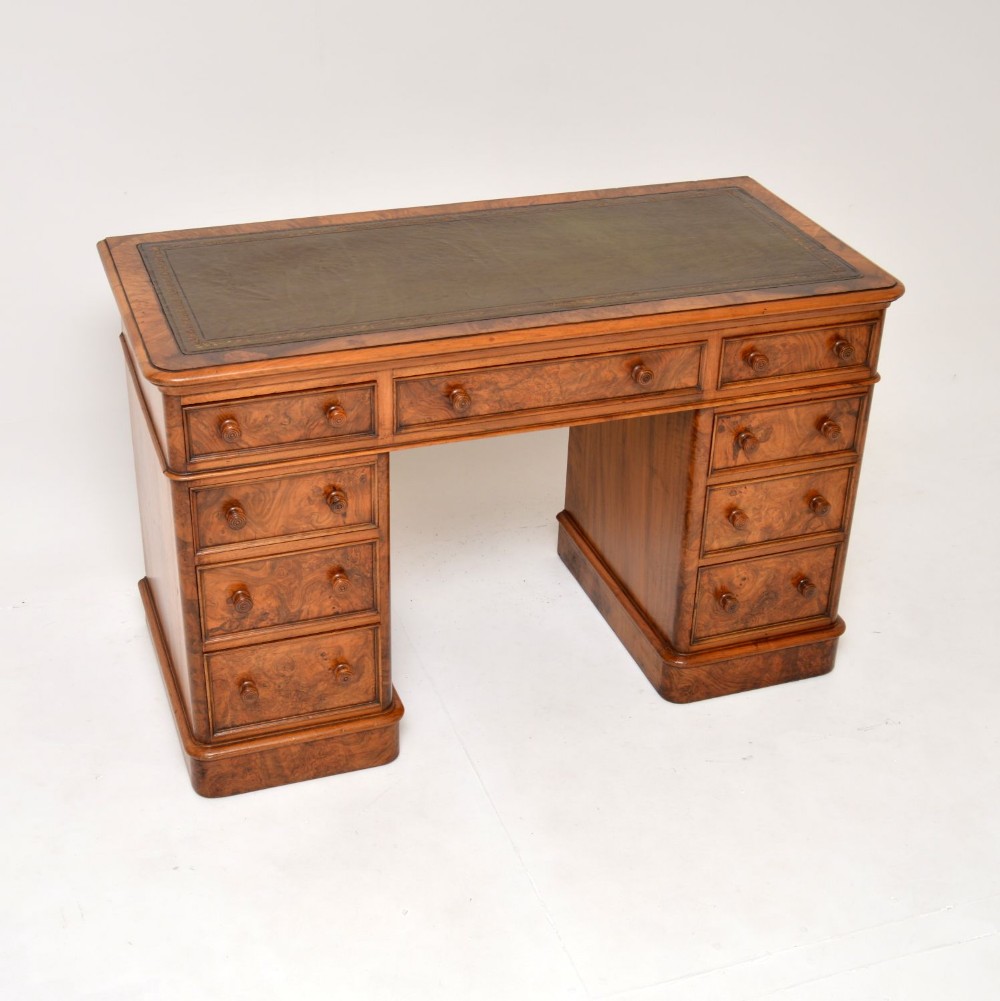 Antique Victorian Burr Walnut Pedestal Desk
