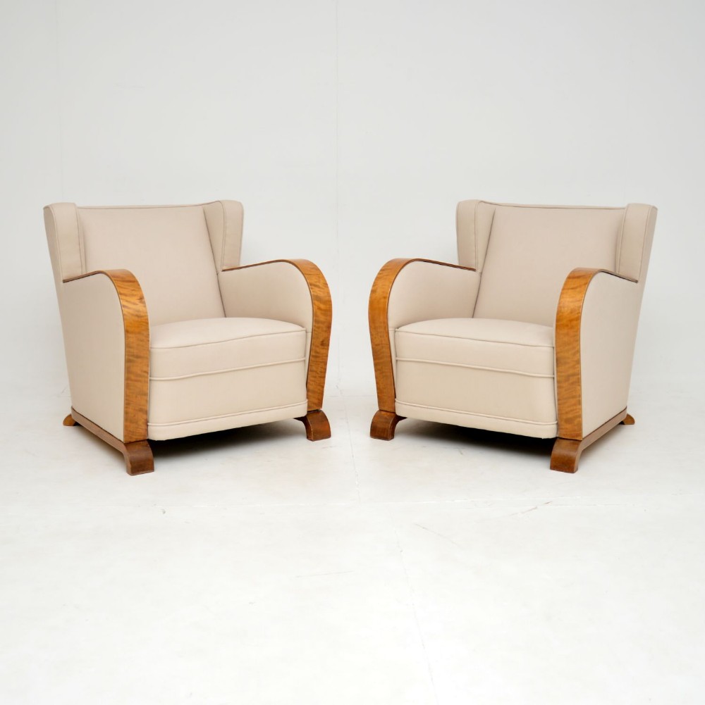 1920’s Pair of Art Deco Satin Birch Armchairs
