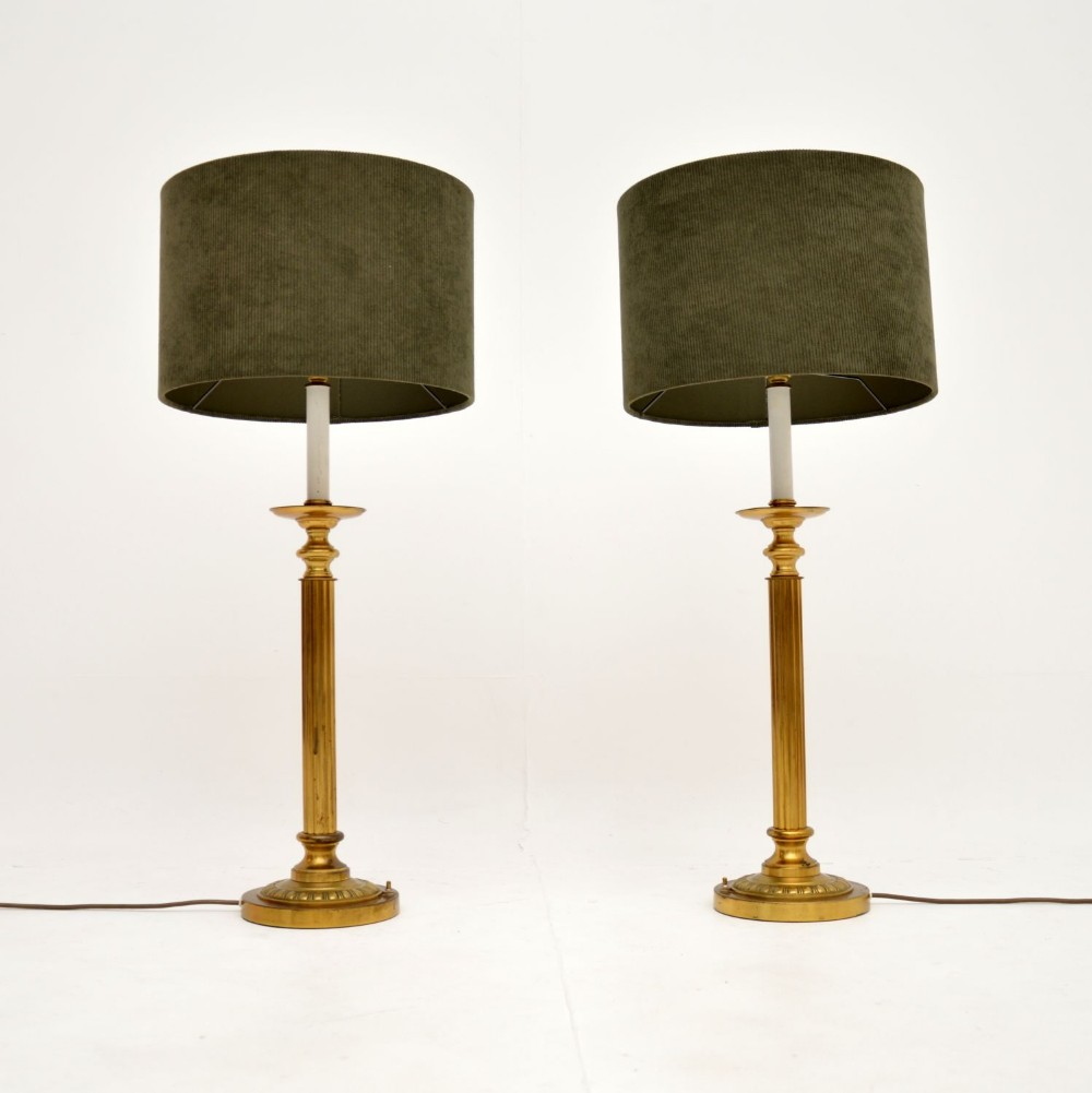 Pair of Antique Fluted Brass Table Lamps
