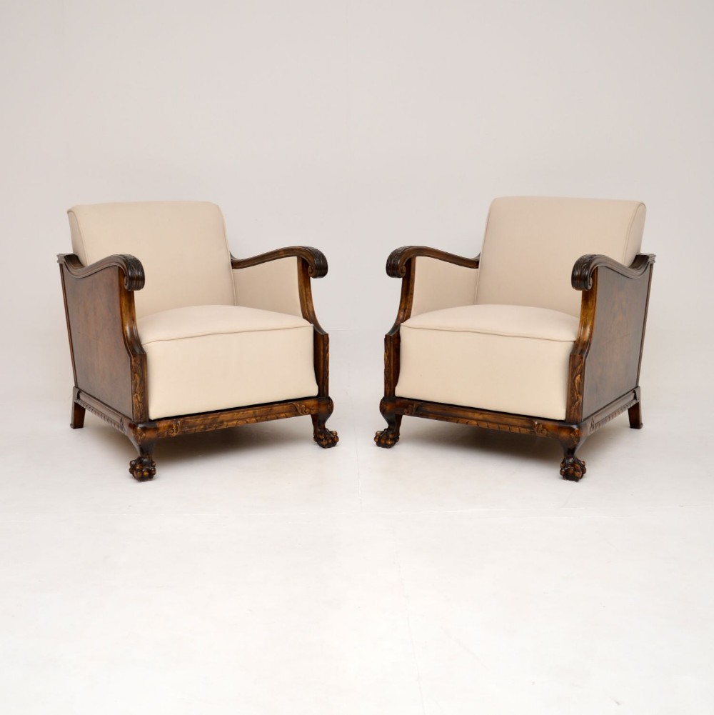 Pair of Antique Swedish Satin Birch Armchairs