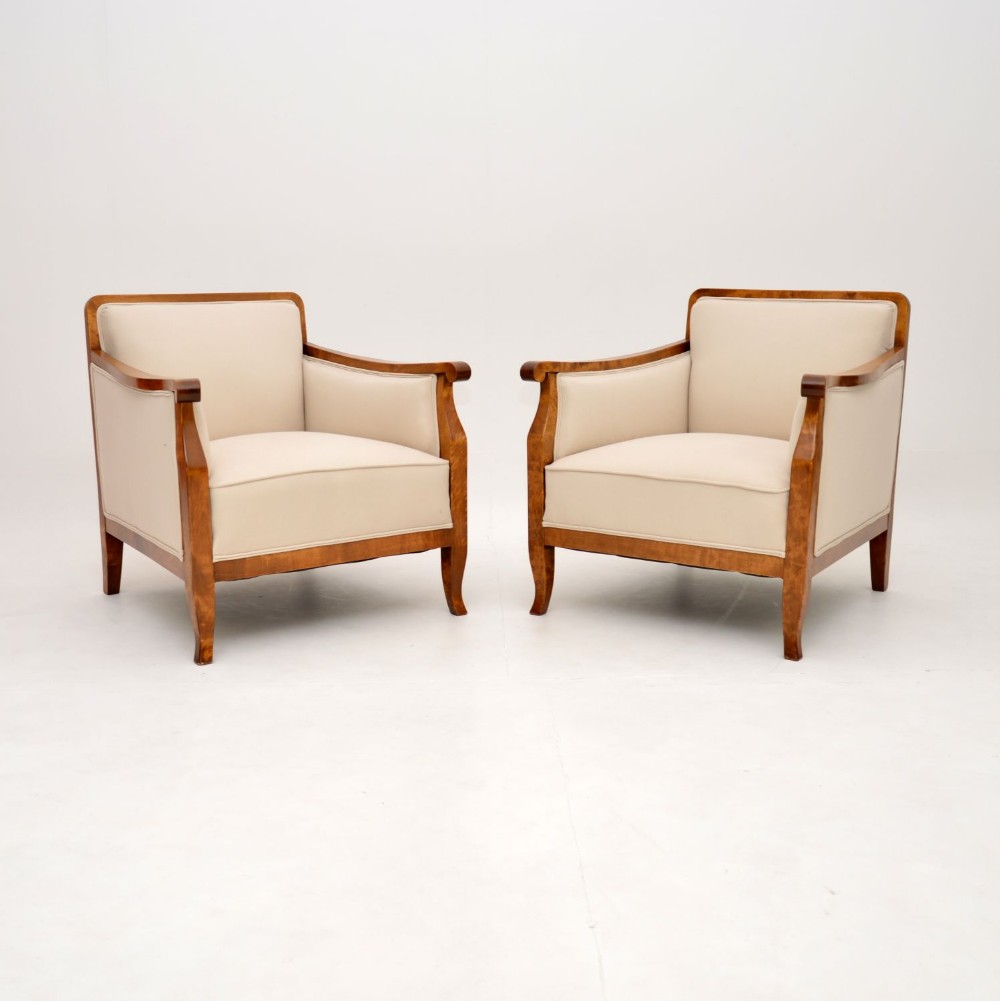 Pair of Antique Swedish Satin Birch Armchairs