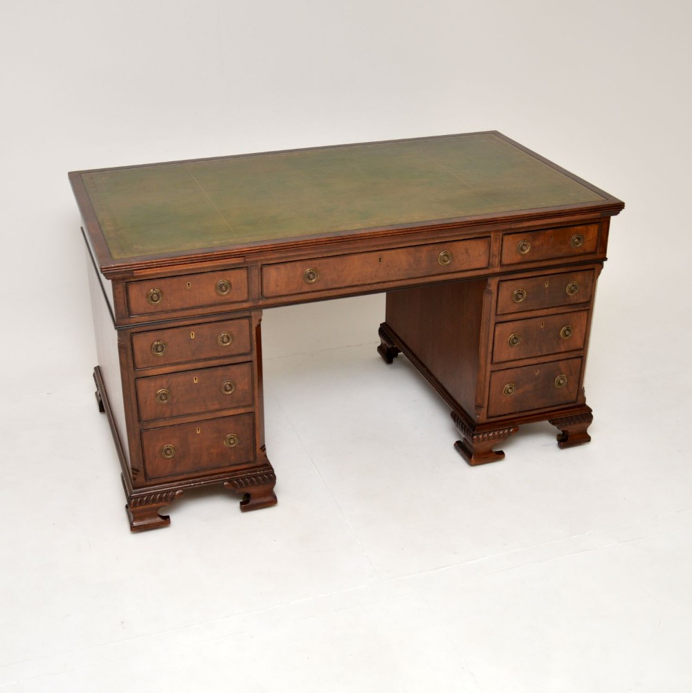 Antique Victorian Mahogany Leather Top Pedestal Desk
