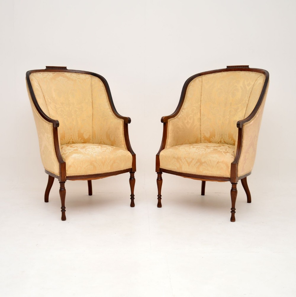 Pair of Antique French Mahogany Armchairs