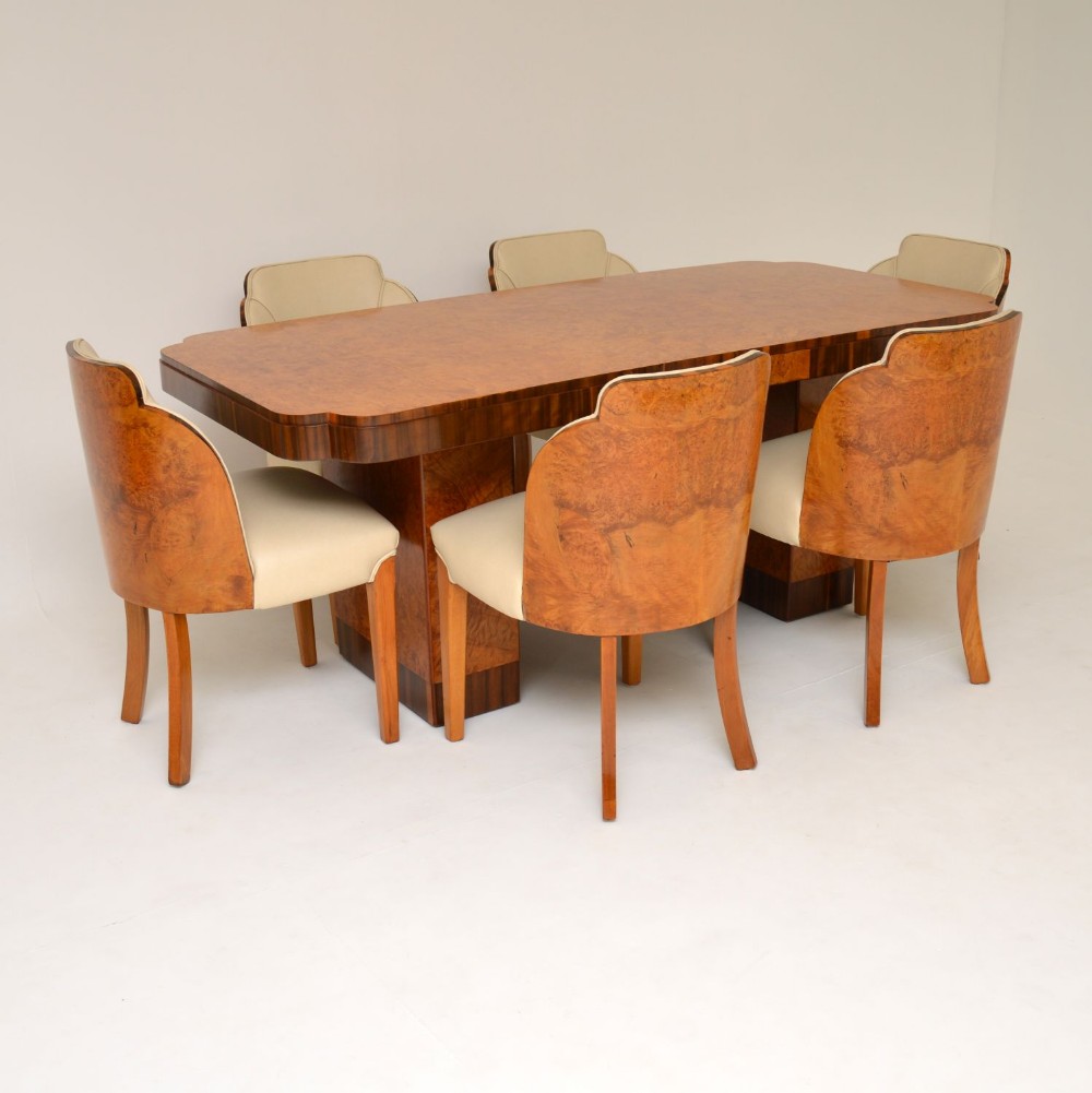 Art Deco Burr Walnut Dining Table & Cloud Back Chairs by Epstein