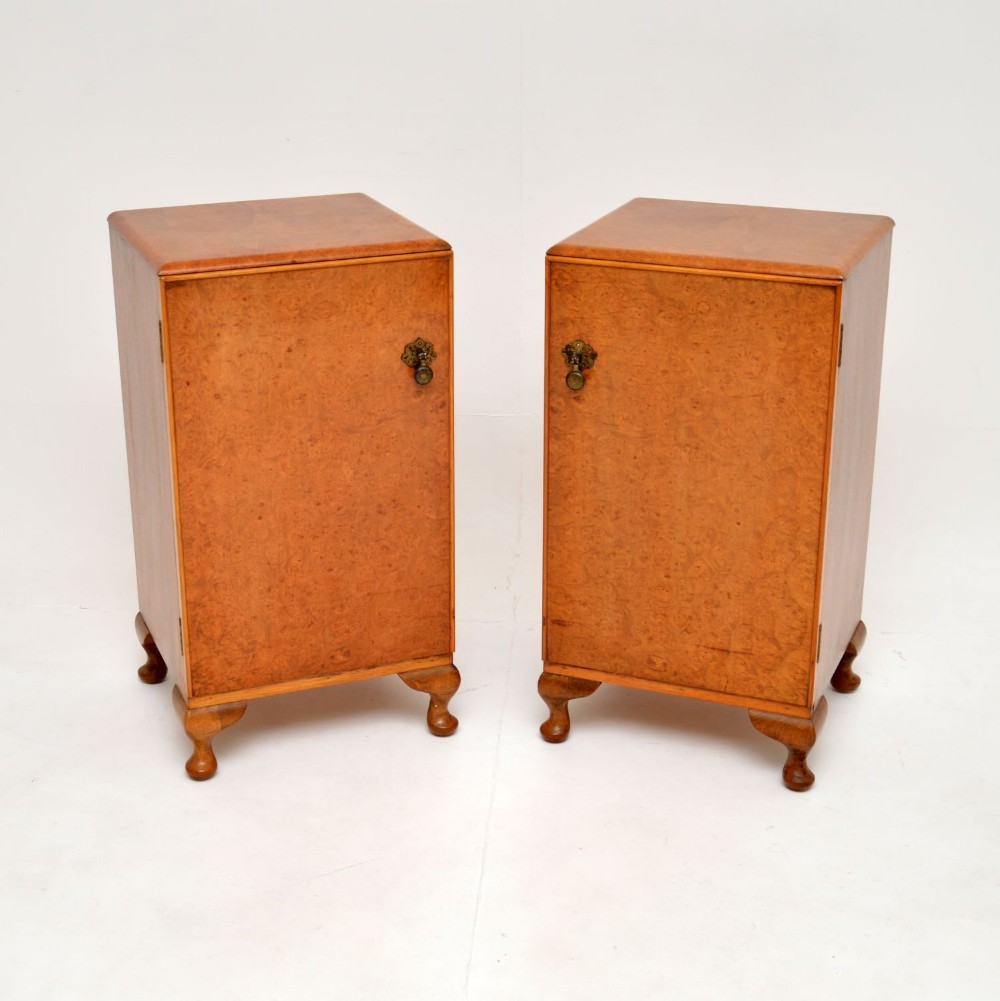 Pair of Antique Burr Walnut Bedside Cabinets
