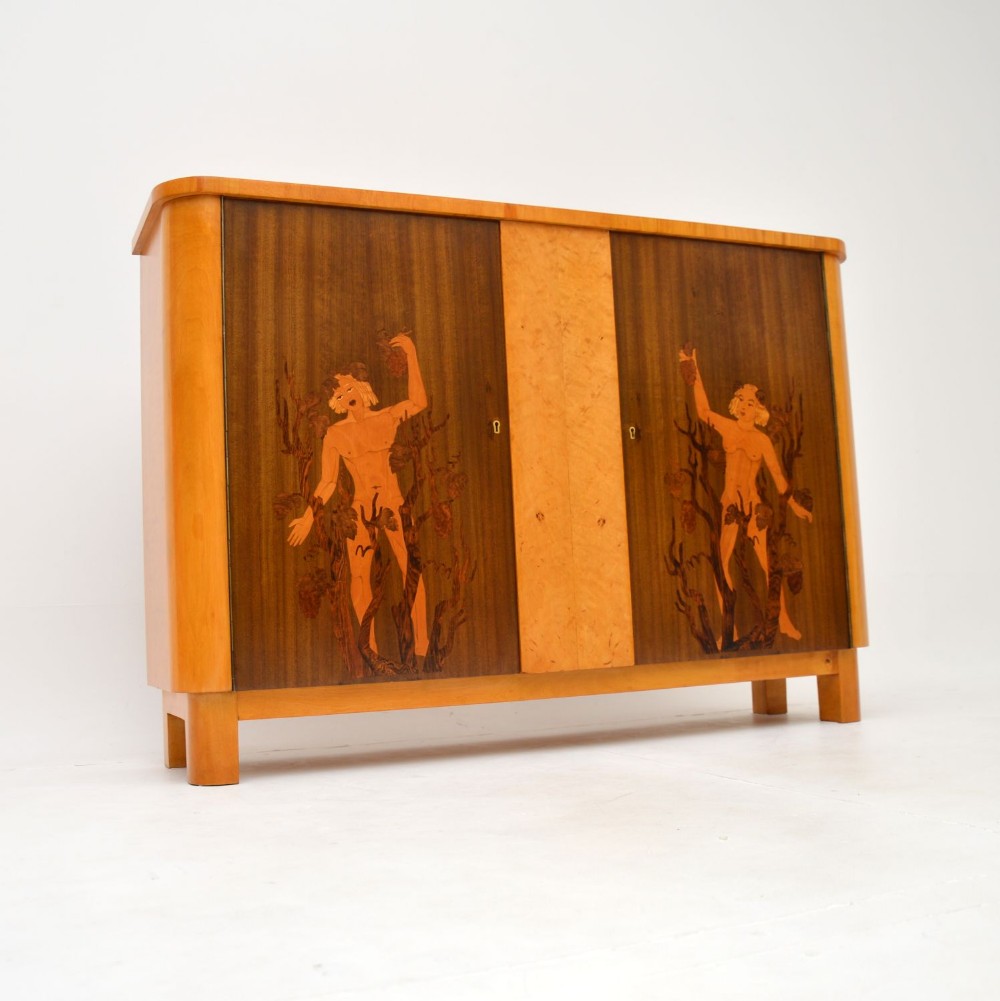 Antique Swedish Inlaid Satin Birch Cabinet
