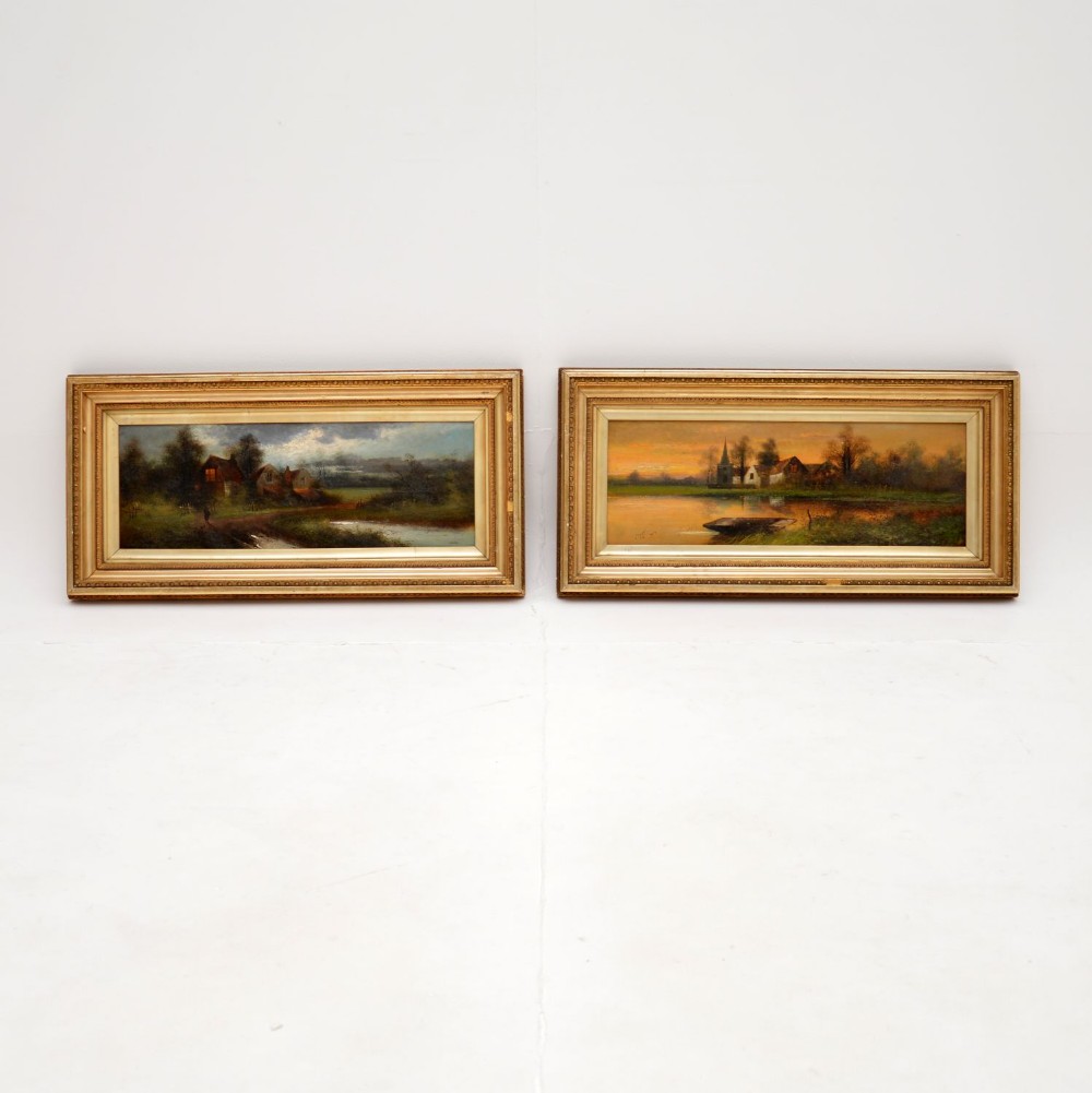 Pair of Antique Landscape Oil Paintings by J. C Jonas