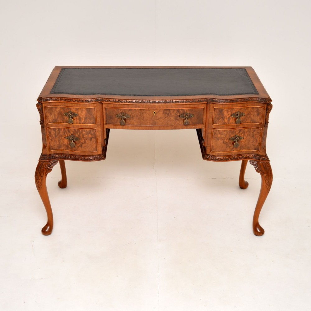 Antique Burr Walnut Leather Top Writing Desk