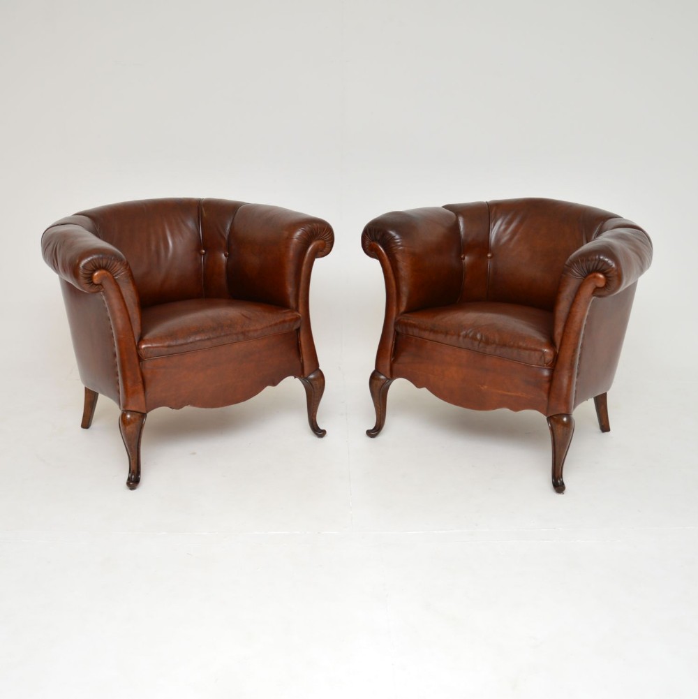 Pair of Antique Leather Club Armchairs
