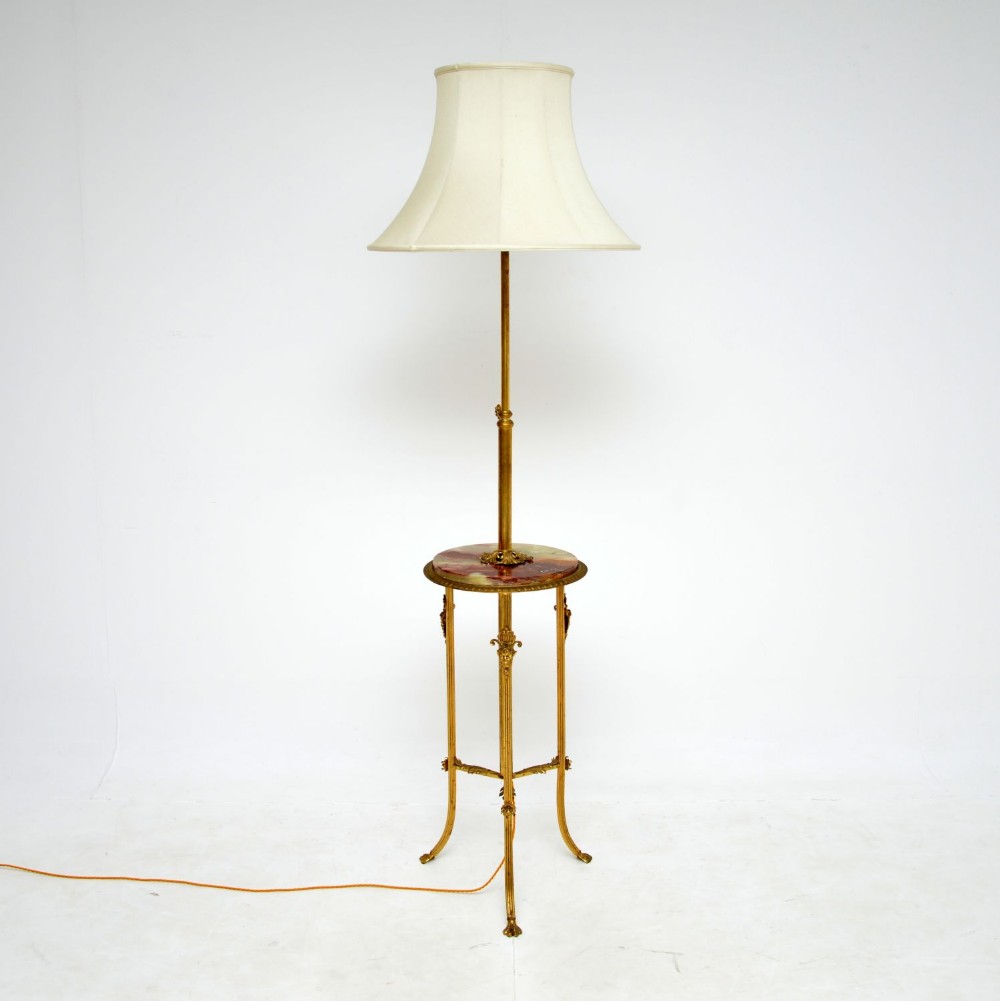 Antique French Onyx and Brass Floor Lamp
