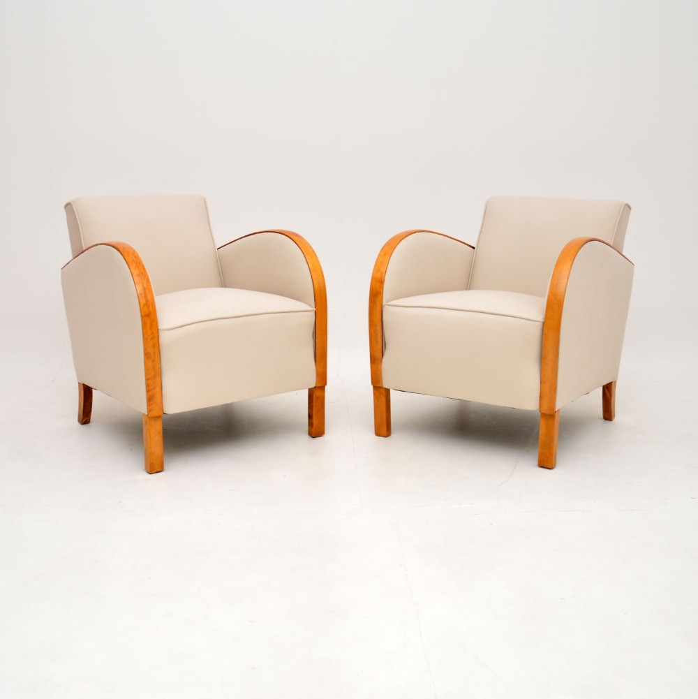 Pair of Art Deco Armchairs in Satin Birch
