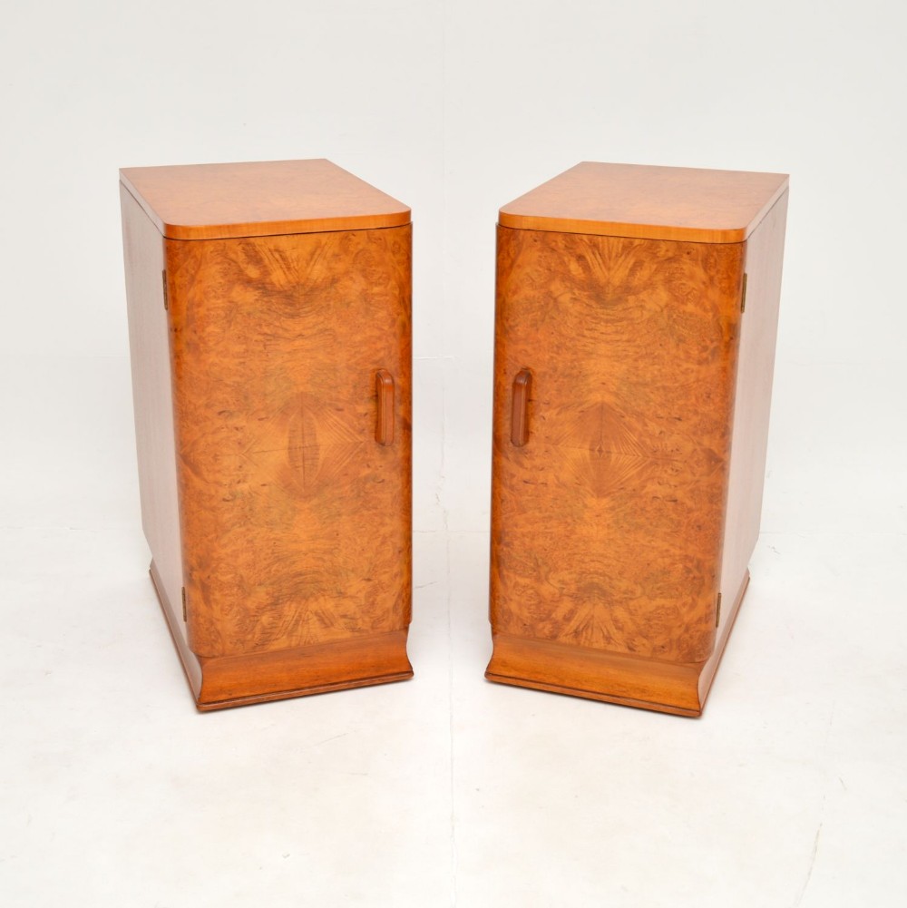 Pair of Art Deco Burr Walnut Bedside Cabinets
