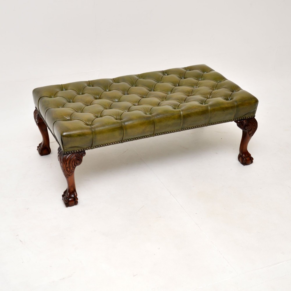 Antique Leather and Mahogany Chippendale Style Stool

