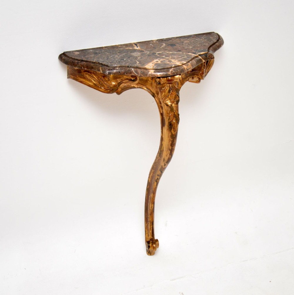 Antique French Gilt Wood Marble Top Console Table
