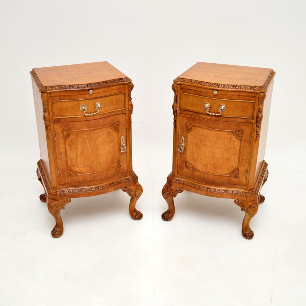 Pair of Antique Burr Walnut Bedside Cabinets

