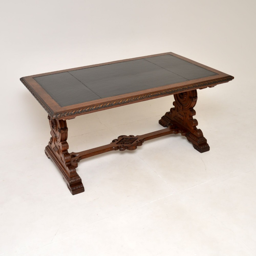 Antique Victorian Arts and Crafts Carved Oak Desk