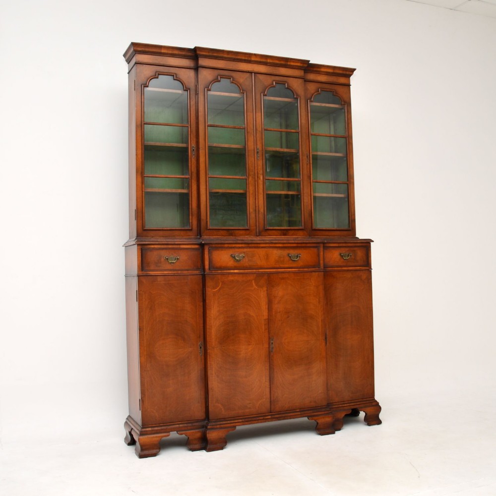Antique Inlaid Walnut Breakfront Bookcase
