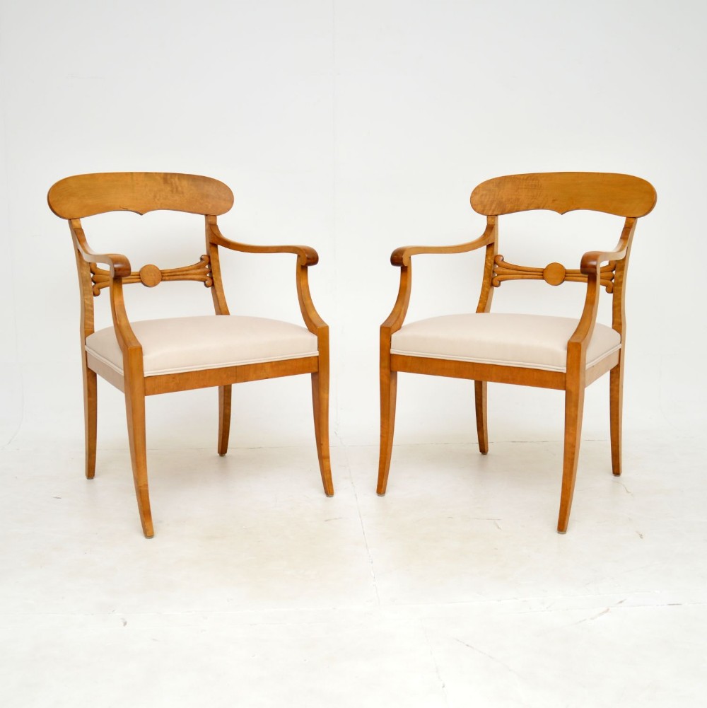 Pair of Antique Swedish Satin Birch Biedermeier Armchairs
