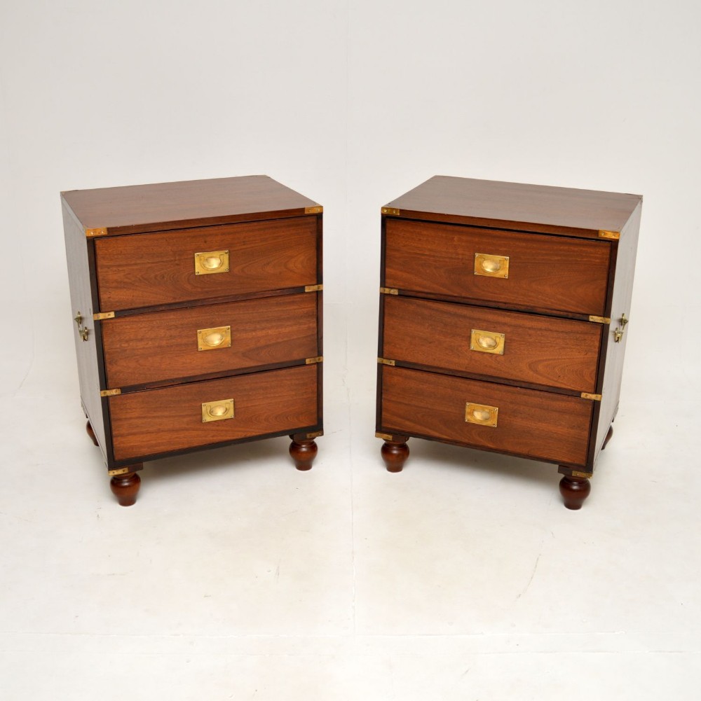 Pair of Antique Mahogany Military Campaign Bedside Chests
