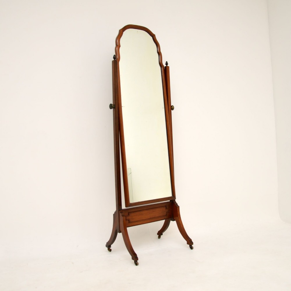 Antique Edwardian Mahogany Cheval Floor Mirror
