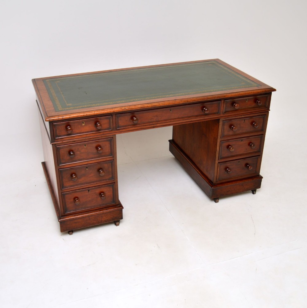 Antique Victorian Mahogany Leather Top Pedestal Desk
