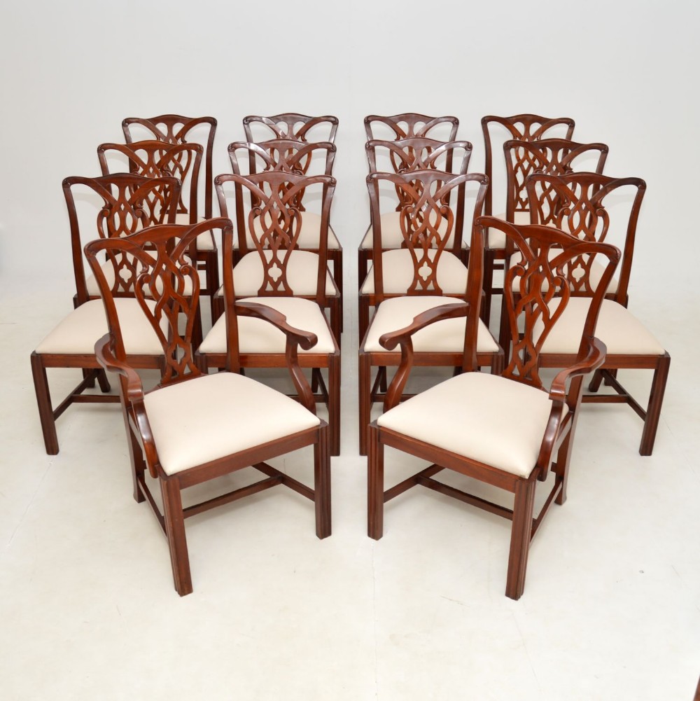 Set of 14 Antique Mahogany Chippendale Style Dining Chairs

