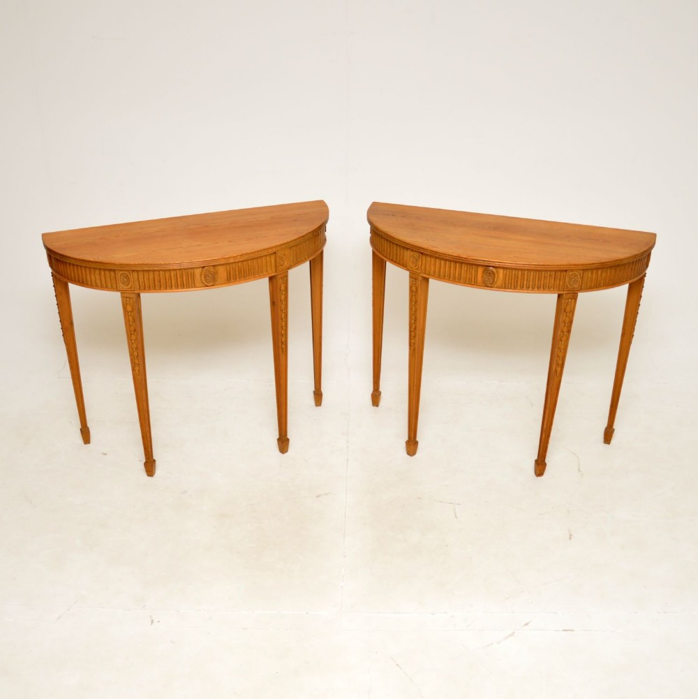 Pair of Adam Style Antique Pine Console Tables
