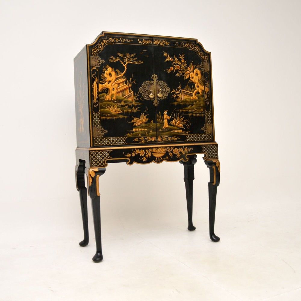Antique Lacquered Chinoiserie Cocktail Drinks Cabinet
