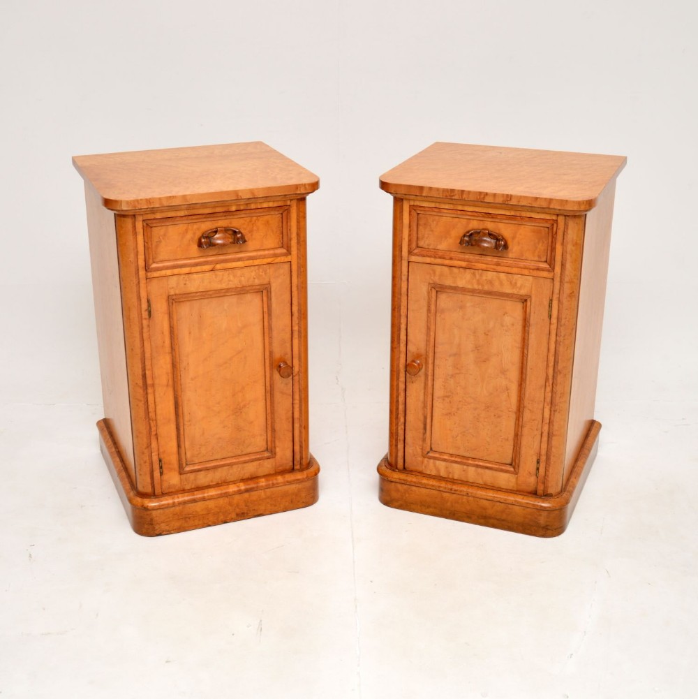 Pair of Antique Victorian Birds Eye Maple Bedside Cabinets
