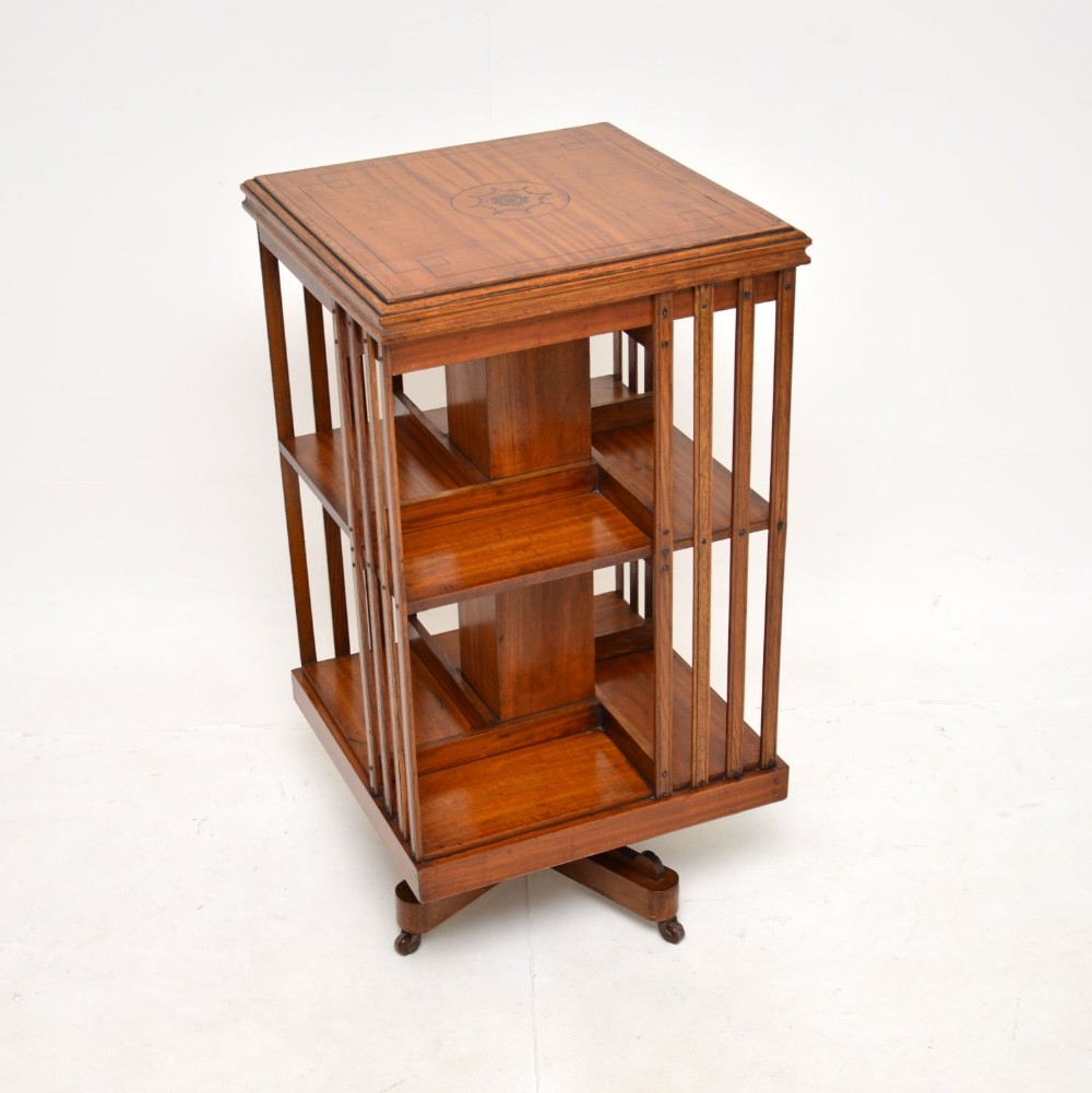 Antique Edwardian Inlaid Satinwood Revolving Bookcase