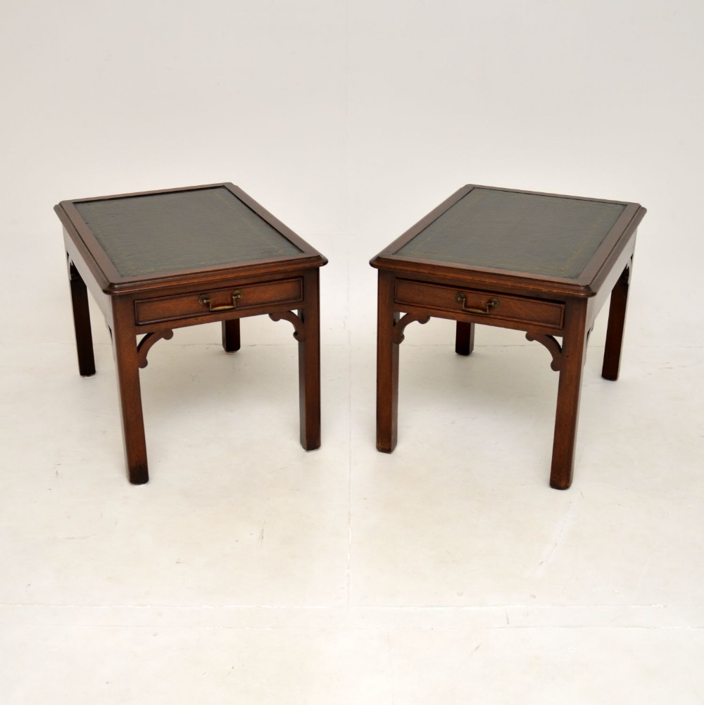 Pair of Antique Mahogany Leather Top Side Tables
