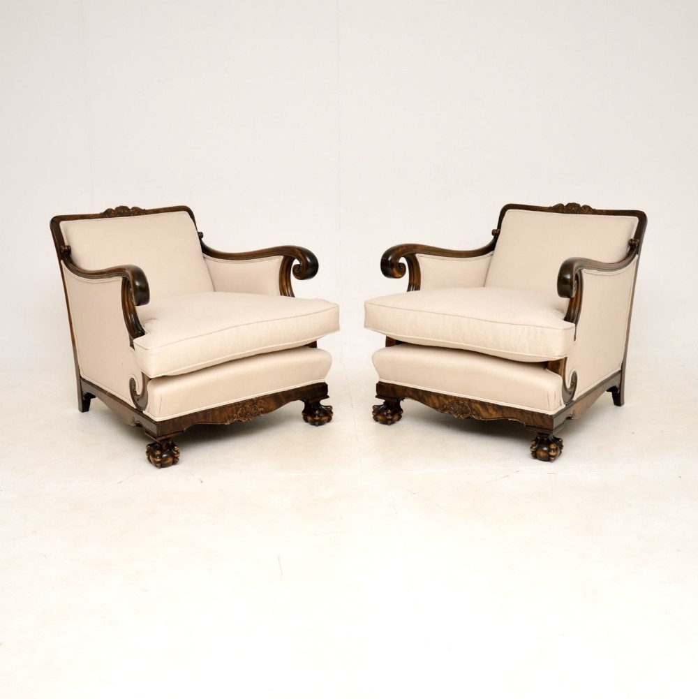 Pair of Antique Satin Birch Armchairs
