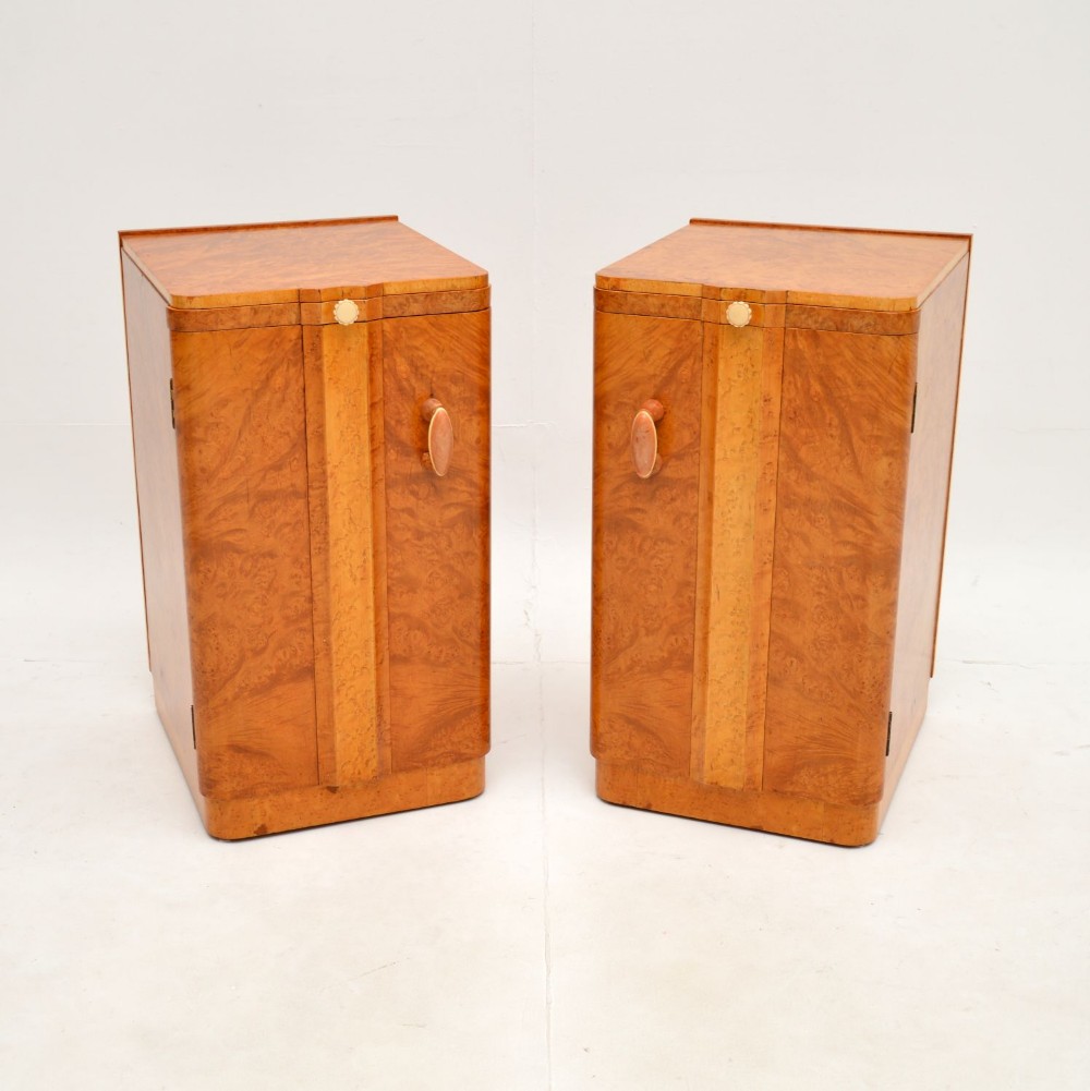 Pair of Art Deco Burr Walnut Bedside Cabinets
