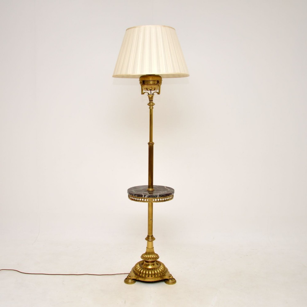Antique French Brass and Marble Floor Lamp
