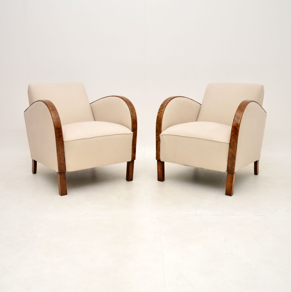 Pair of Art Deco Armchairs in Satin Birch
