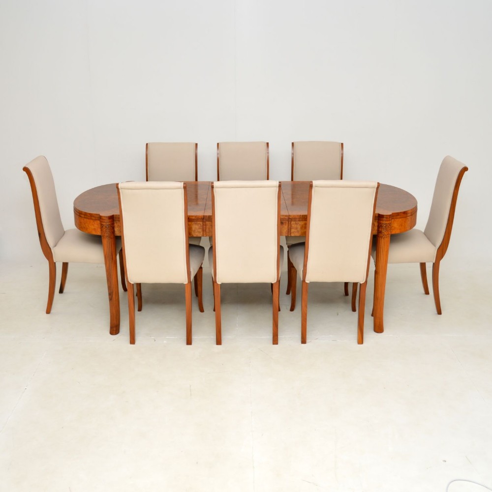 1920’s Antique Burr Walnut Dining Table & Chairs by Hille