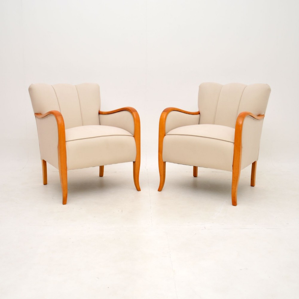 Pair of Art Deco Armchairs in Satin Birch
