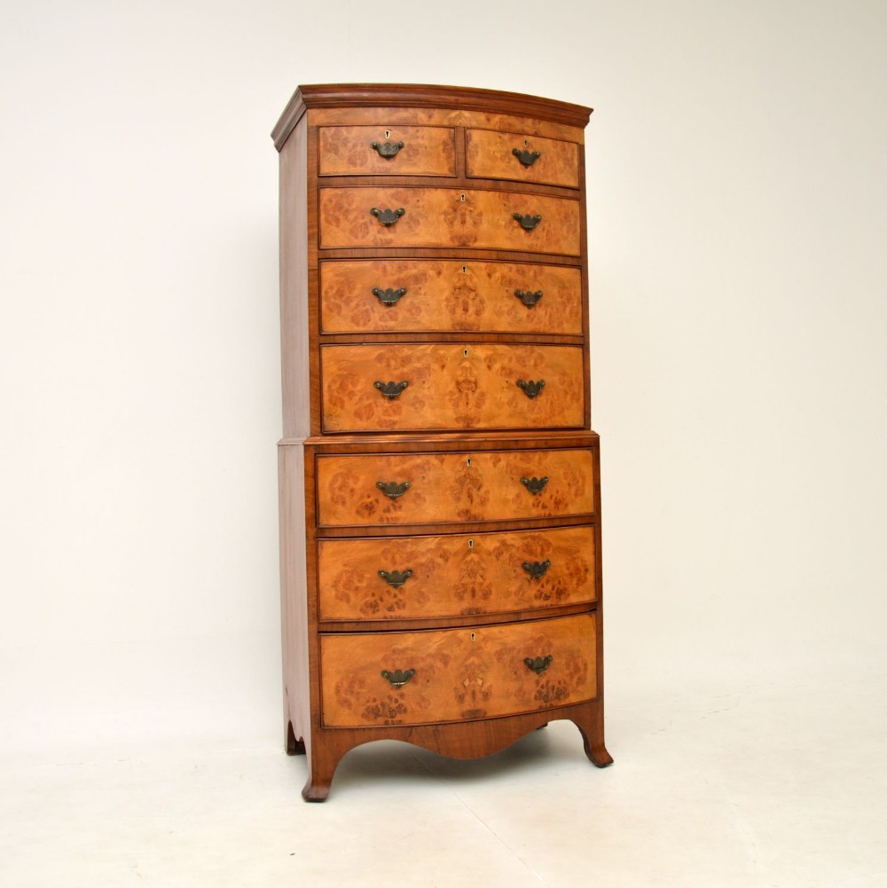Antique Burr Walnut Chest on Chest of Drawers
