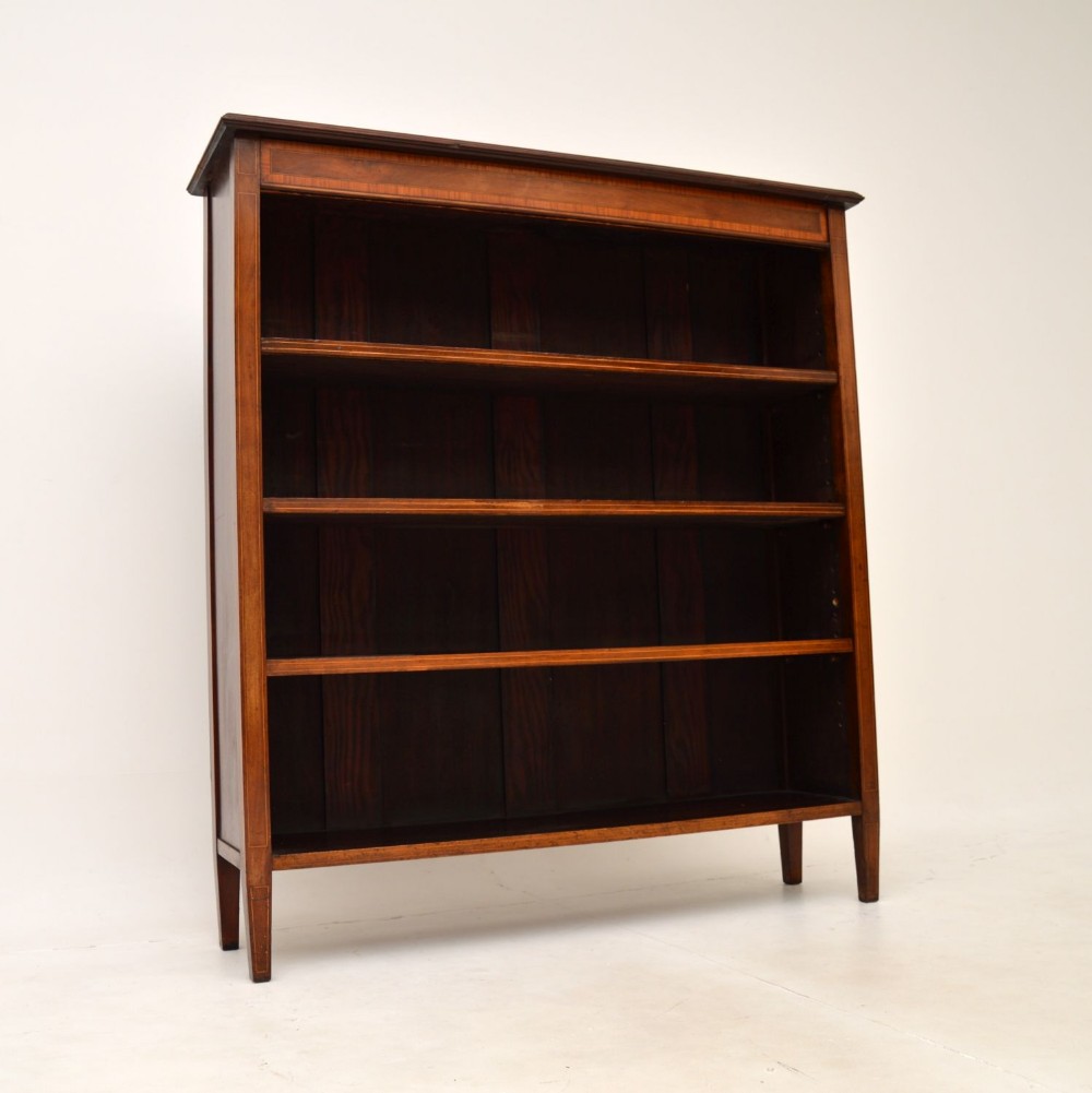 Antique Edwardian Inlaid Mahogany Open Bookcase
