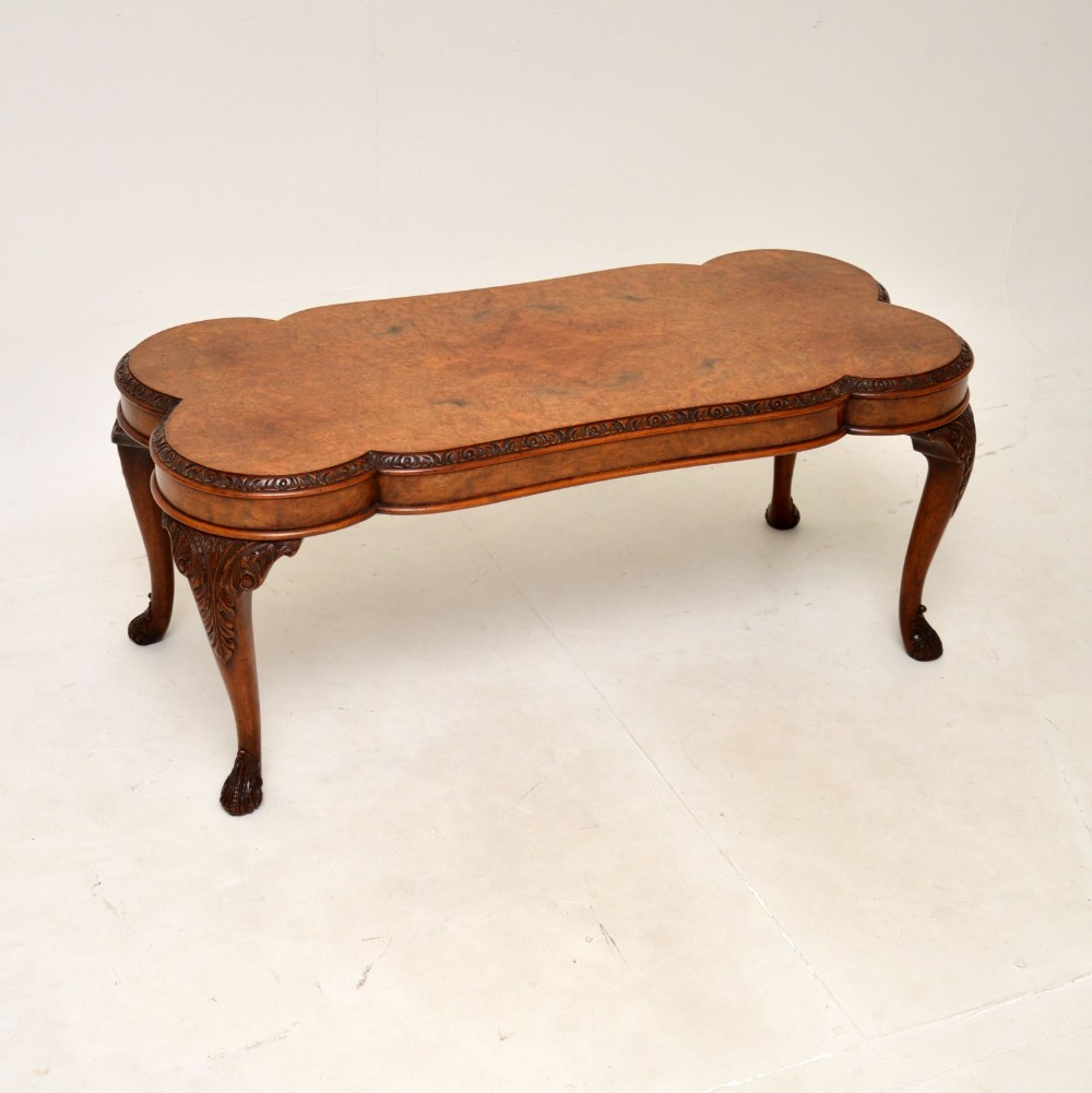 Antique Queen Anne Style Burr Walnut Coffee Table
