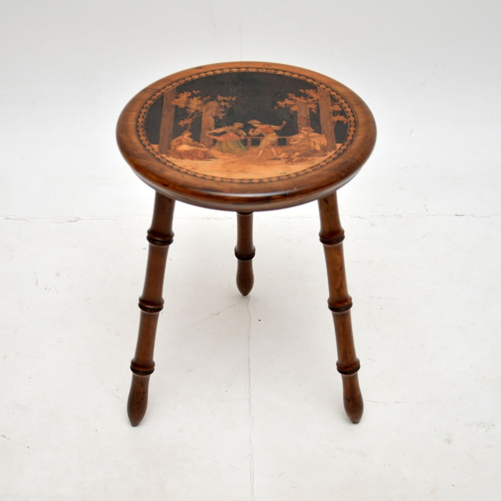 Antique Italian Inlaid Olive Wood Stool
