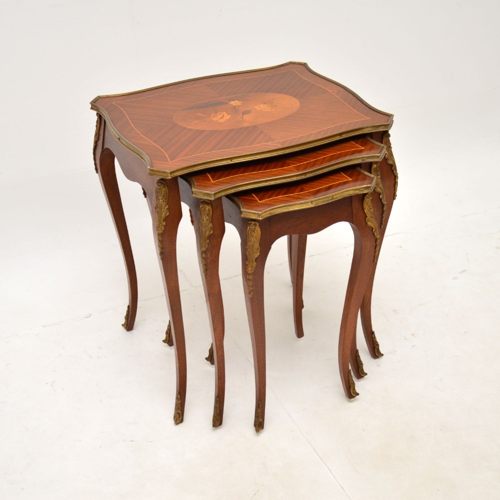 Antique French Inlaid Marquetry Nest of 3 Tables
